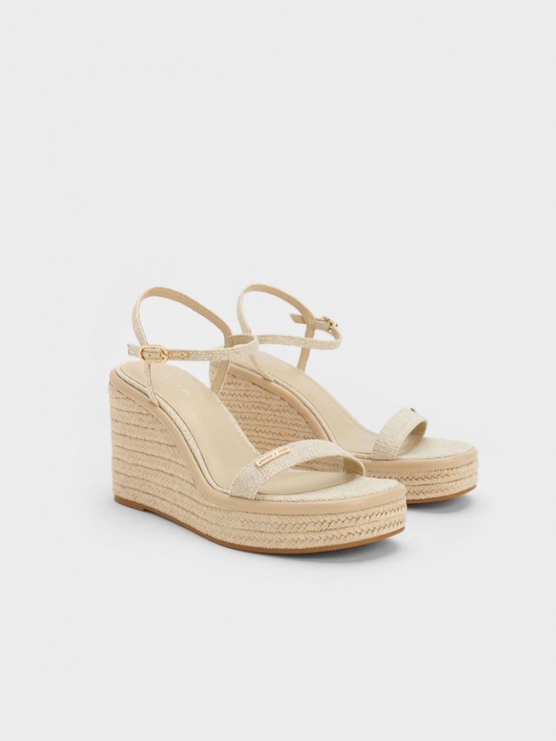 Charles & Keith Linen Espadrille Wedge Beige | GJHDQ9031