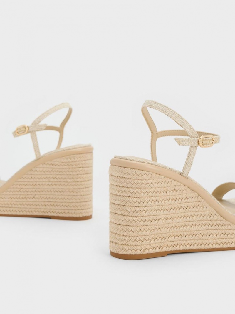 Charles & Keith Linen Espadrille Wedge Beige | GJHDQ9031