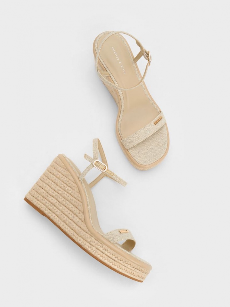 Charles & Keith Linen Espadrille Wedge Beige | GJHDQ9031