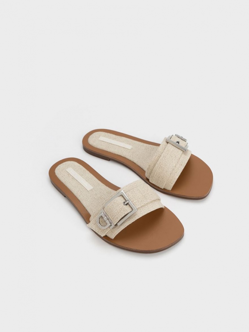 Charles & Keith Linen Metallic Spenne Badesandaler Beige | ZTWLF7962