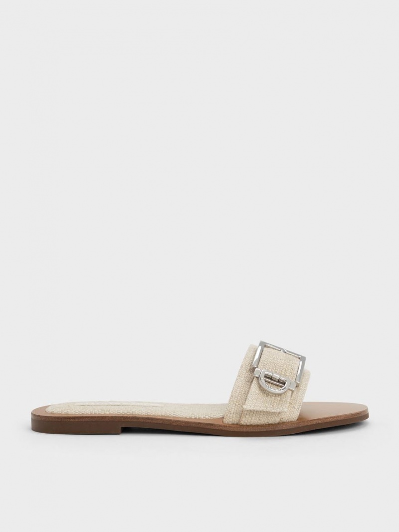 Charles & Keith Linen Metallic Spenne Badesandaler Beige | ZTWLF7962