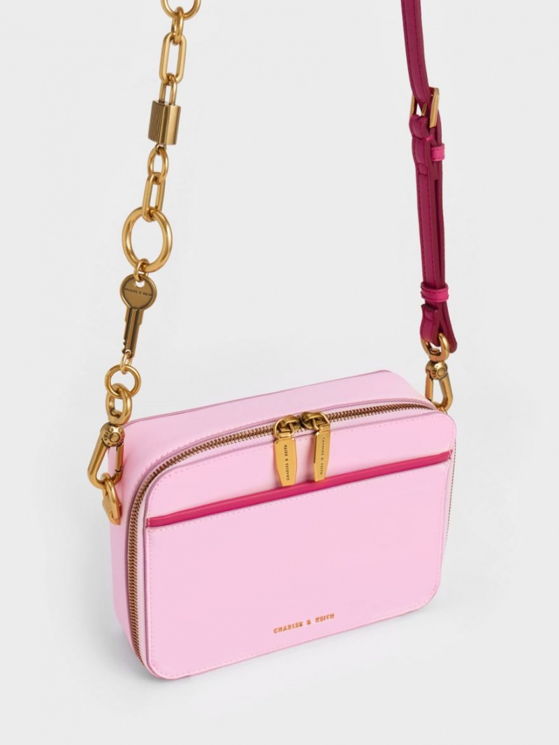 Charles & Keith Lock & Key Chain Håndveske Rosa | PWAUG3247