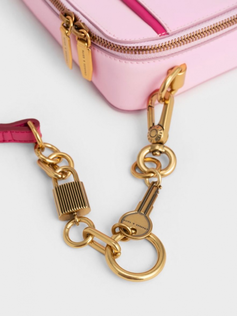 Charles & Keith Lock & Key Chain Håndveske Rosa | PWAUG3247