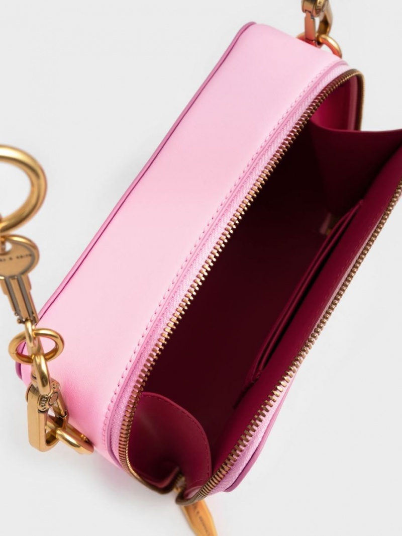 Charles & Keith Lock & Key Chain Håndveske Rosa | PWAUG3247