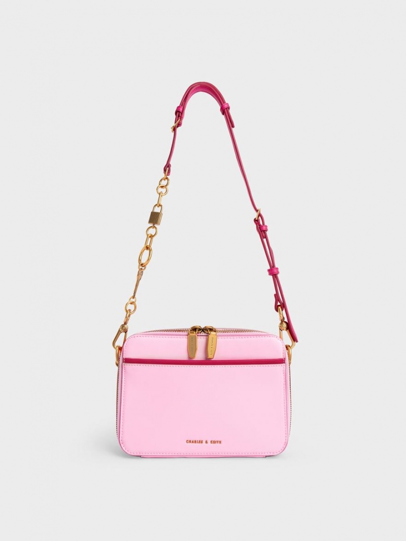 Charles & Keith Lock & Key Chain Håndveske Rosa | PWAUG3247