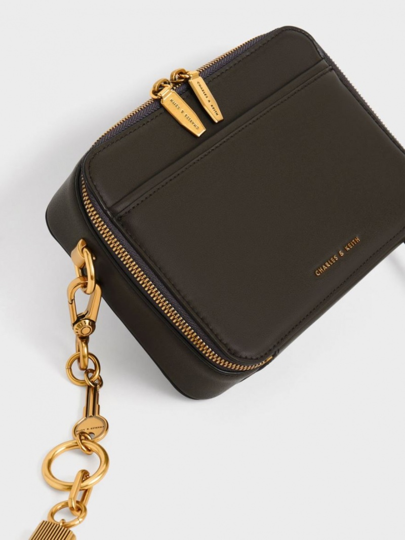 Charles & Keith Lock & Key Chain Håndveske Svarte | DXLTZ8321