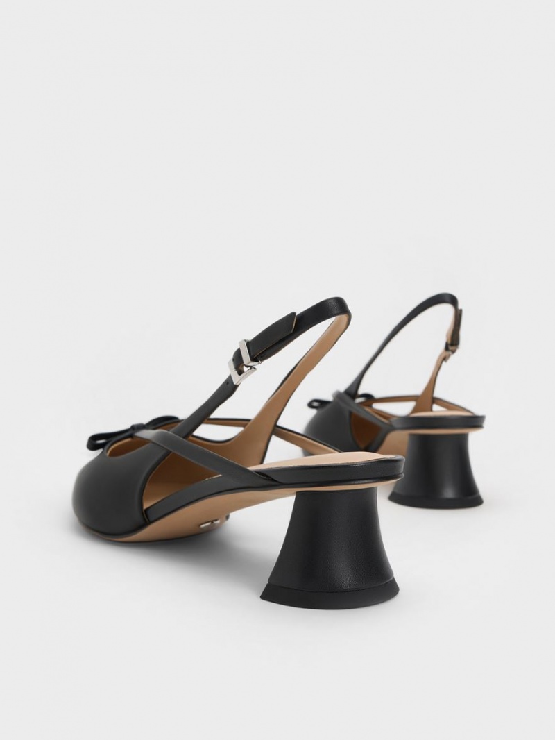 Charles & Keith Lær Bow Strappy Slingback Pumps Svarte | RYJFD7982