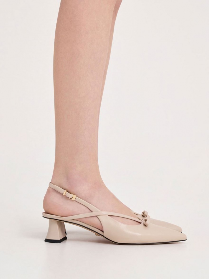 Charles & Keith Lær Bow Strappy Slingback Pumps Beige | MJGHR9124