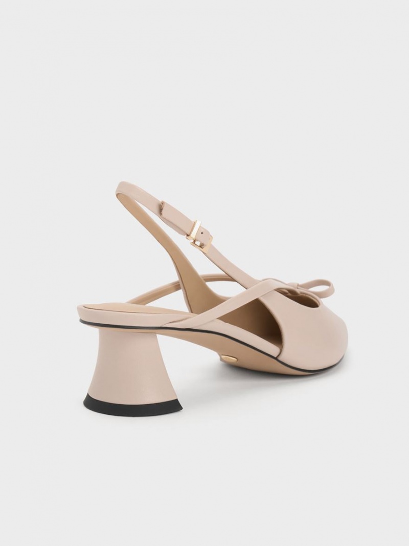 Charles & Keith Lær Bow Strappy Slingback Pumps Beige | MJGHR9124