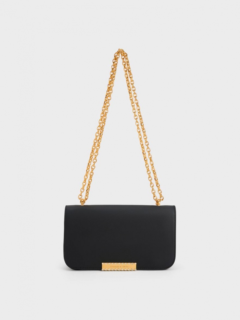 Charles & Keith Lær Chain Reima Skulderveske Svarte | NGYMC9752