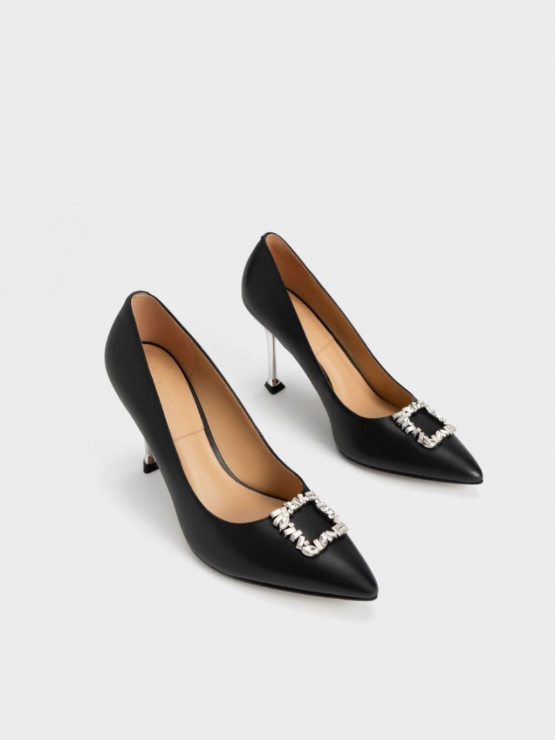 Charles & Keith Lær Gem-Embellished Pumps Svarte | FIDNR1645