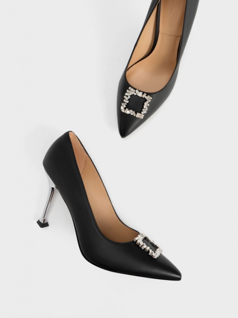 Charles & Keith Lær Gem-Embellished Pumps Svarte | FIDNR1645