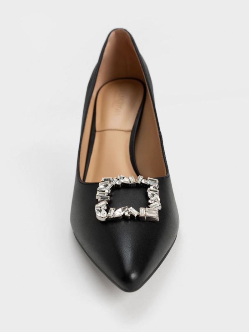 Charles & Keith Lær Gem-Embellished Pumps Svarte | FIDNR1645