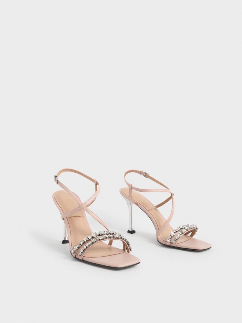 Charles & Keith Lær Gem-Embellished Sandaler Med Reim Beige | LEVOS3472