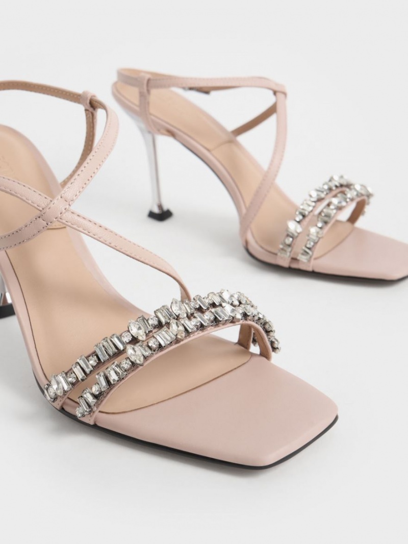 Charles & Keith Lær Gem-Embellished Sandaler Med Reim Beige | LEVOS3472