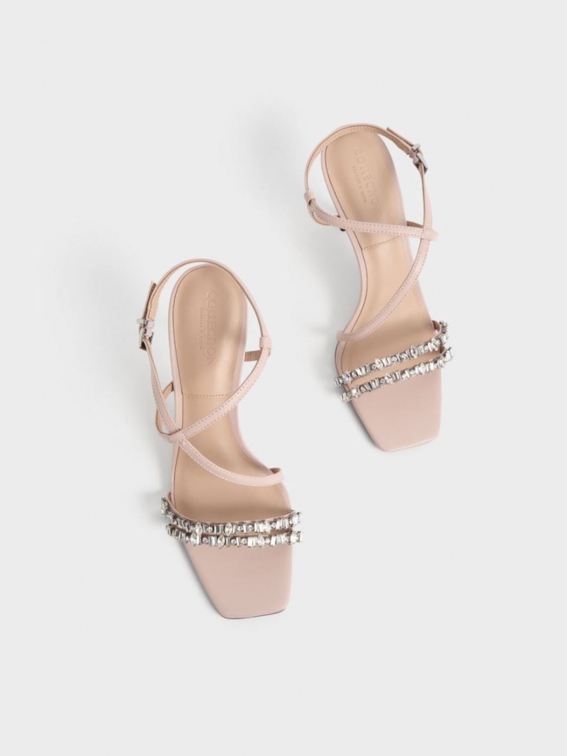 Charles & Keith Lær Gem-Embellished Sandaler Med Reim Beige | LEVOS3472