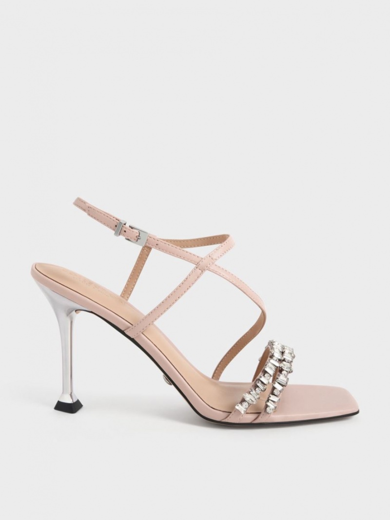 Charles & Keith Lær Gem-Embellished Sandaler Med Reim Beige | LEVOS3472