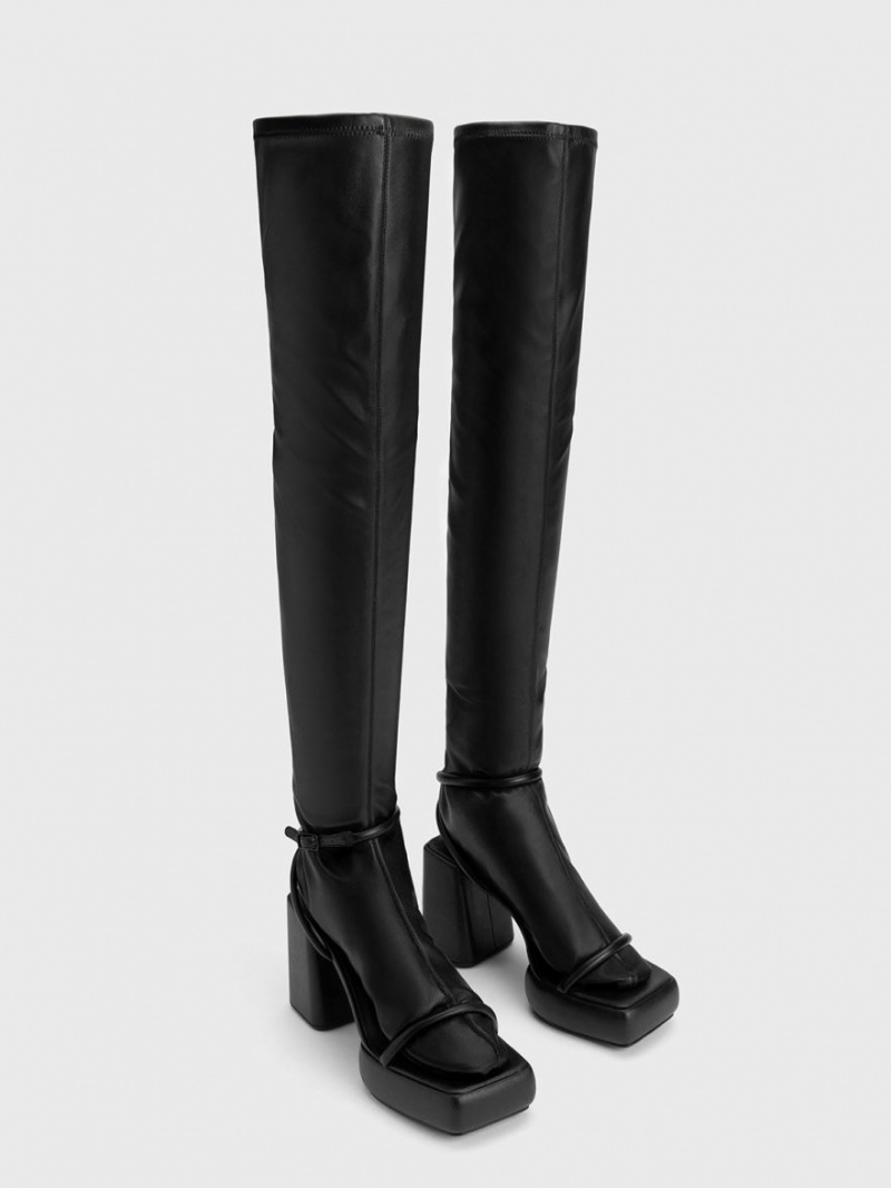 Charles & Keith Lucile Thigh Høye Støvletter Svarte | CFONW4167