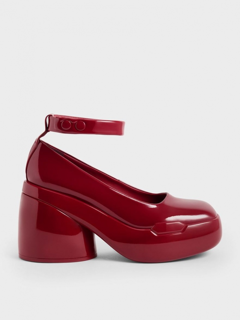 Charles & Keith Lula Patent Chunky Heel Pumps Rød | UTAIR9203