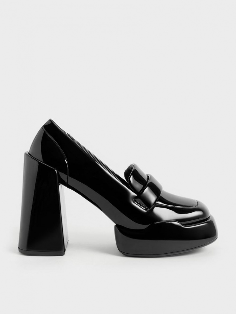 Charles & Keith Lula Patent Loafer Pumps Svarte | SGBKZ5790