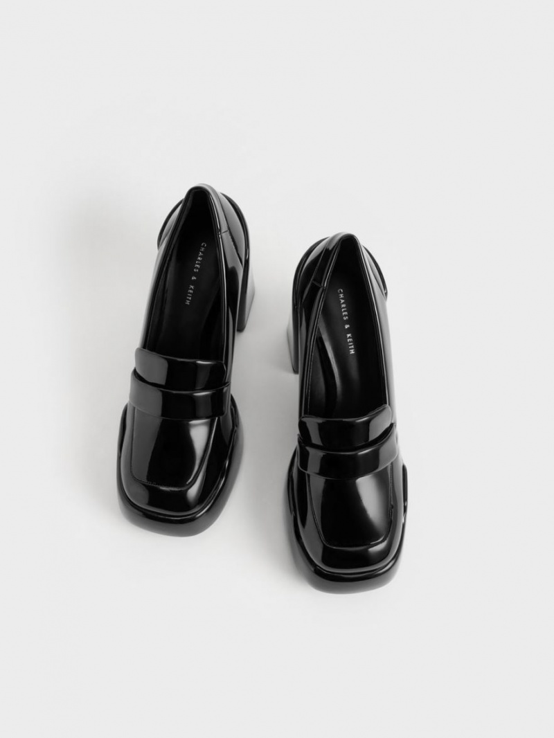 Charles & Keith Lula Patent Loafer Pumps Svarte | SGBKZ5790