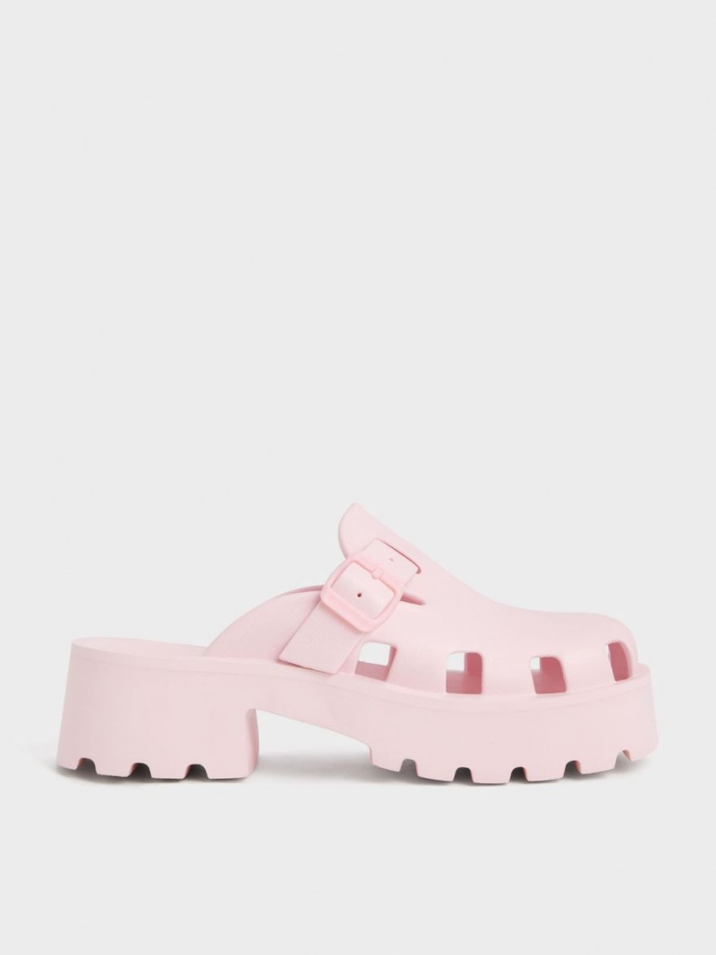 Charles & Keith Mae Buckled Platform Mules Sko Lyse Rosa | BSJCO5708