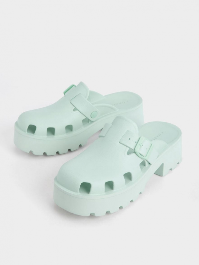 Charles & Keith Mae Buckled Platform Mules Sko Mint | FJYUW3956