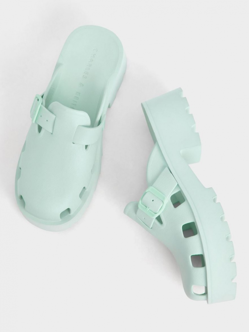 Charles & Keith Mae Buckled Platform Mules Sko Mint | FJYUW3956