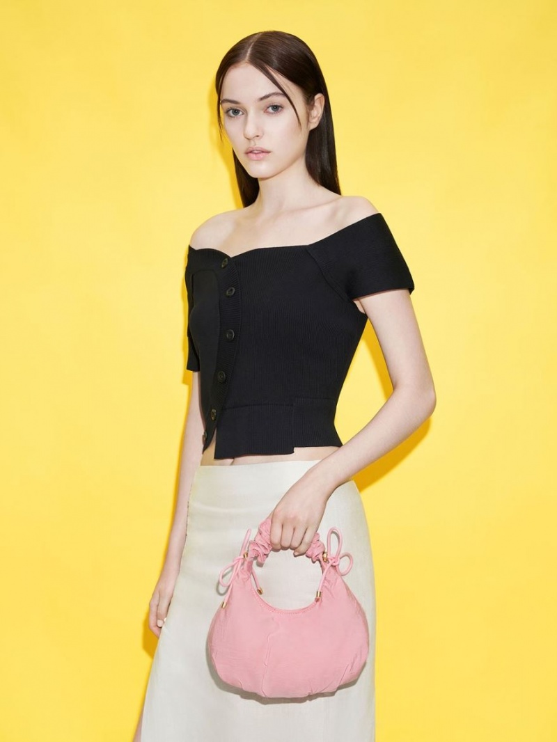 Charles & Keith Maisy Ruched Nylon Tote Veske Rosa | QWHFY8071