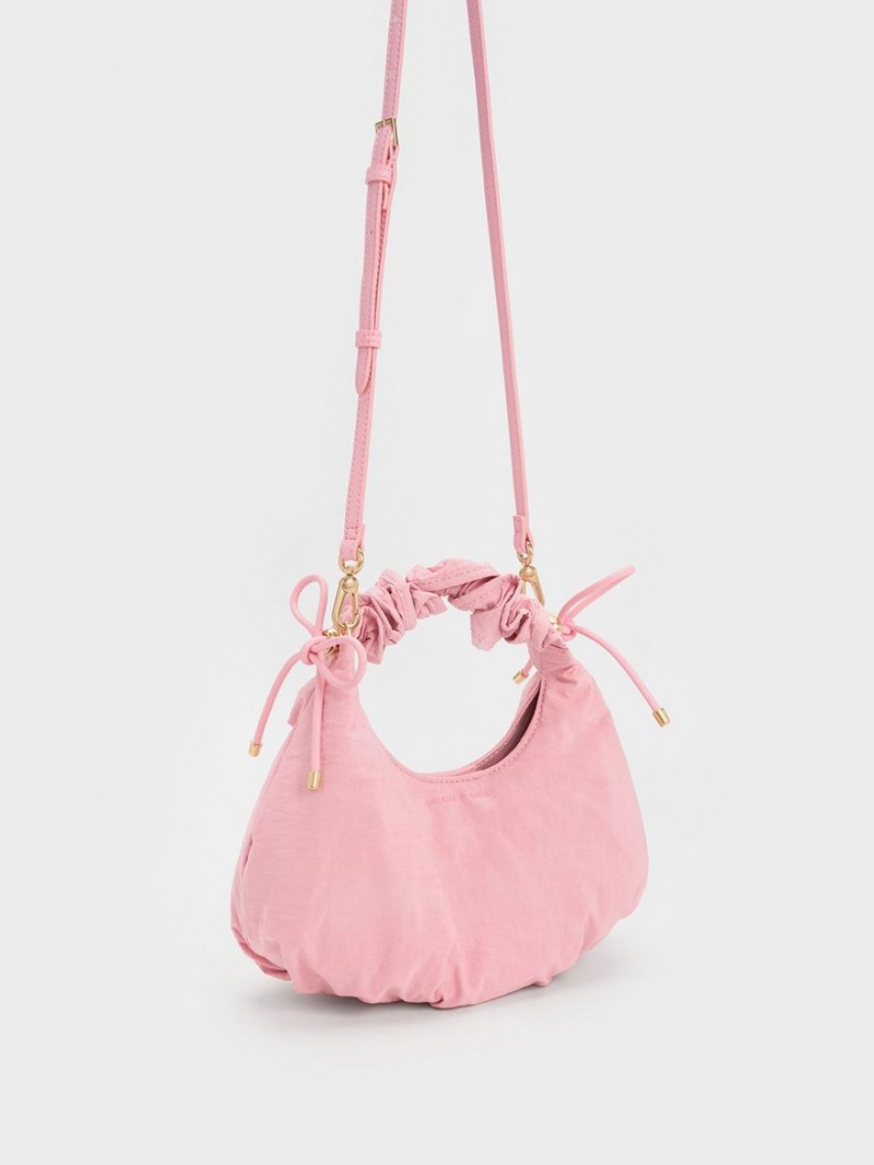 Charles & Keith Maisy Ruched Nylon Tote Veske Rosa | QWHFY8071