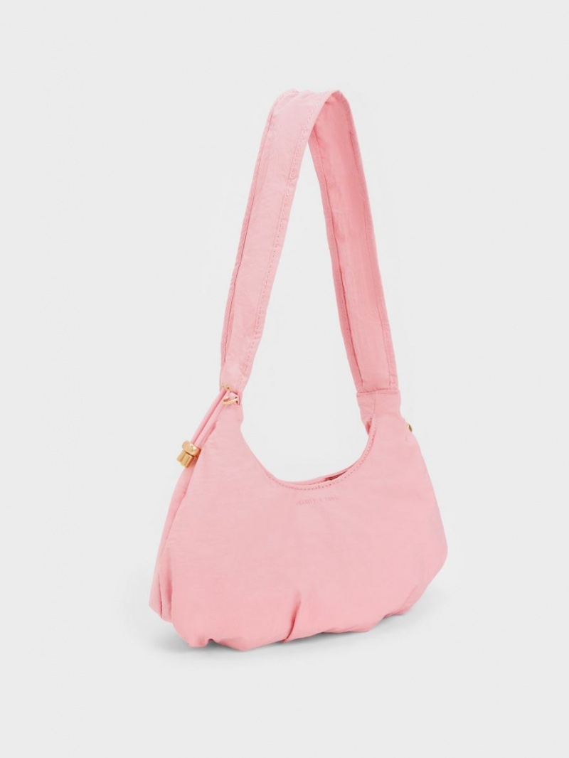 Charles & Keith Maisy Ruched Nylon Tote Veske Rosa | QWHFY8071