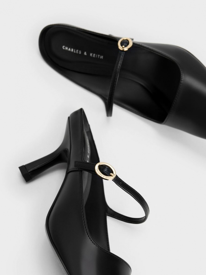 Charles & Keith Mary Jane Hælene Mules Sko Svarte | UBJIE5023