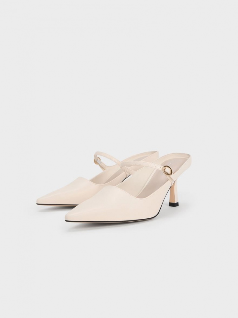 Charles & Keith Mary Jane Hælene Mules Sko Pisket Krem | JWYEV5093