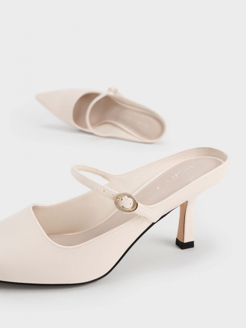 Charles & Keith Mary Jane Hælene Mules Sko Pisket Krem | JWYEV5093