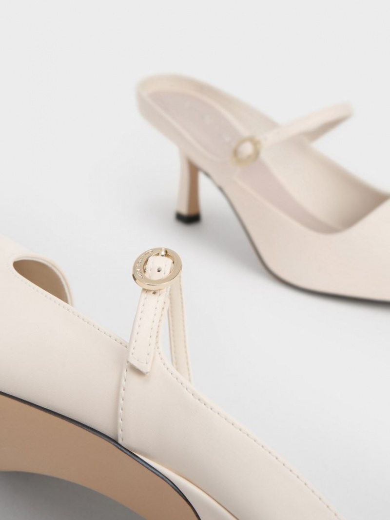 Charles & Keith Mary Jane Hælene Mules Sko Pisket Krem | JWYEV5093