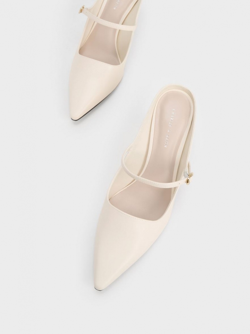 Charles & Keith Mary Jane Hælene Mules Sko Pisket Krem | JWYEV5093