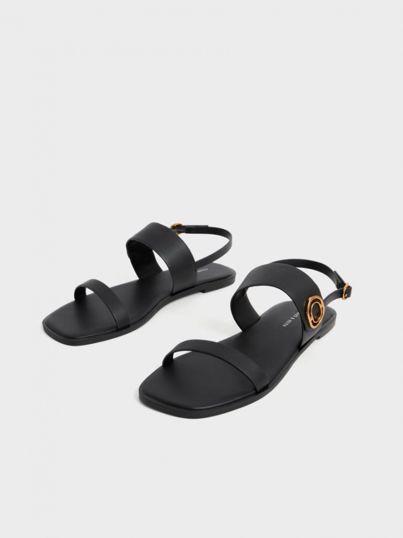 Charles & Keith Metallic Accent Back Sandaler Med Reim Svarte | NRTJM3052