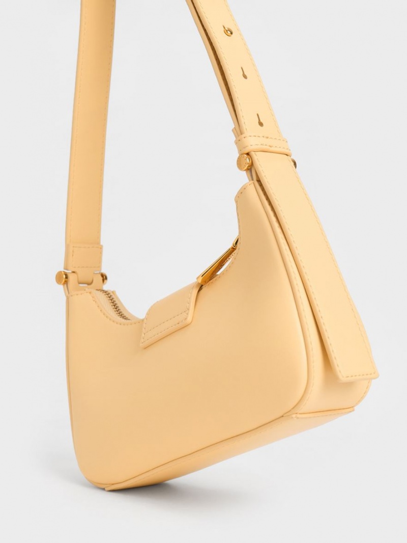 Charles & Keith Metallic Accent Belted Tote Veske Beige | QXRPG3691