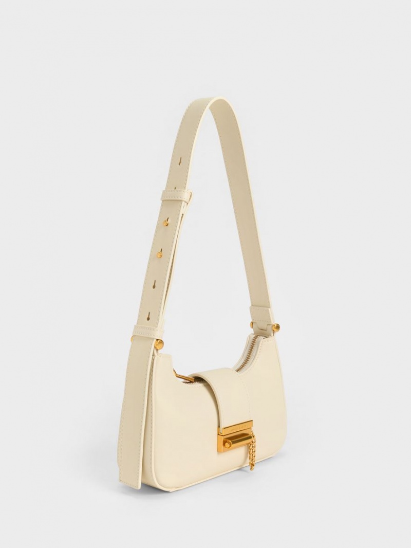 Charles & Keith Metallic Accent Belted Tote Veske Beige | WOFDU4782