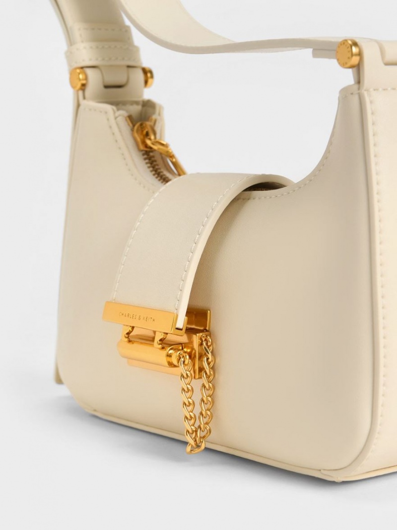 Charles & Keith Metallic Accent Belted Tote Veske Beige | WOFDU4782