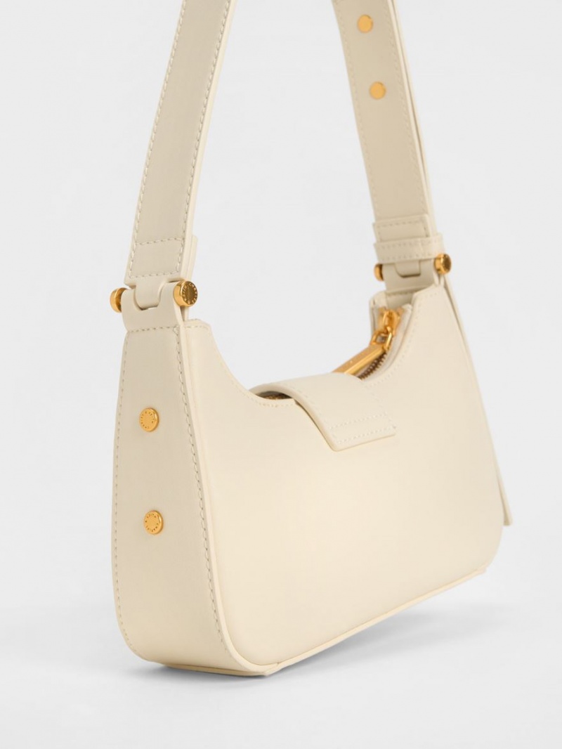 Charles & Keith Metallic Accent Belted Tote Veske Beige | WOFDU4782