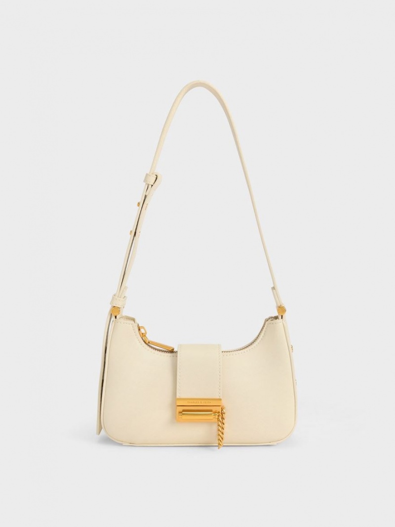 Charles & Keith Metallic Accent Belted Tote Veske Beige | WOFDU4782