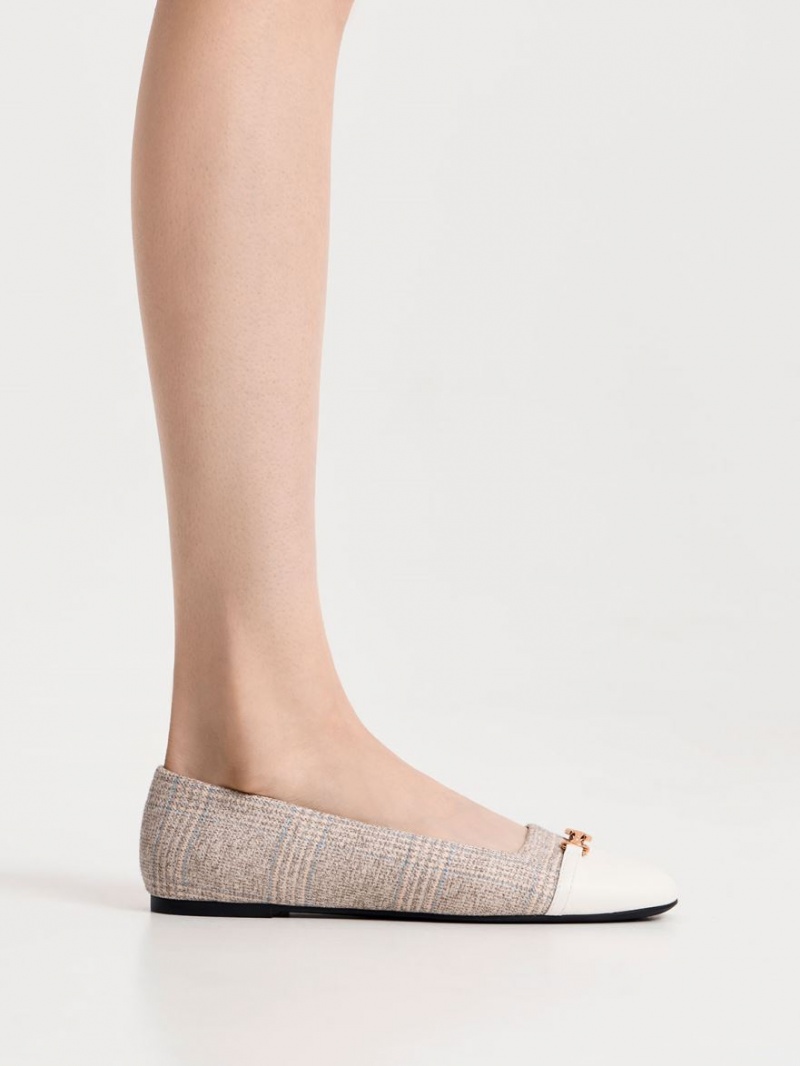 Charles & Keith Metallic Accent Checkered Ballerinasko Grå | QEPVJ2584