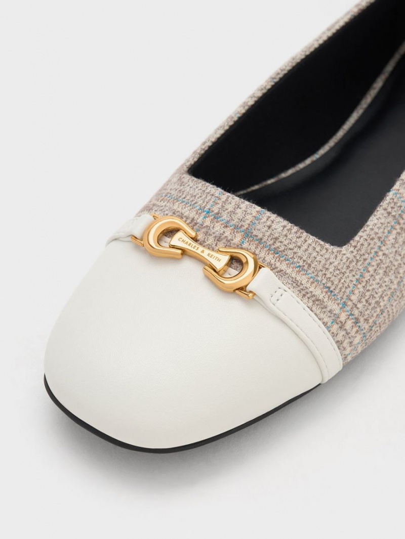 Charles & Keith Metallic Accent Checkered Ballerinasko Grå | QEPVJ2584