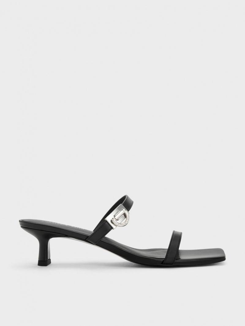 Charles & Keith Metallic Accent Double Reima Mules Sko Svarte | NOSYM2186