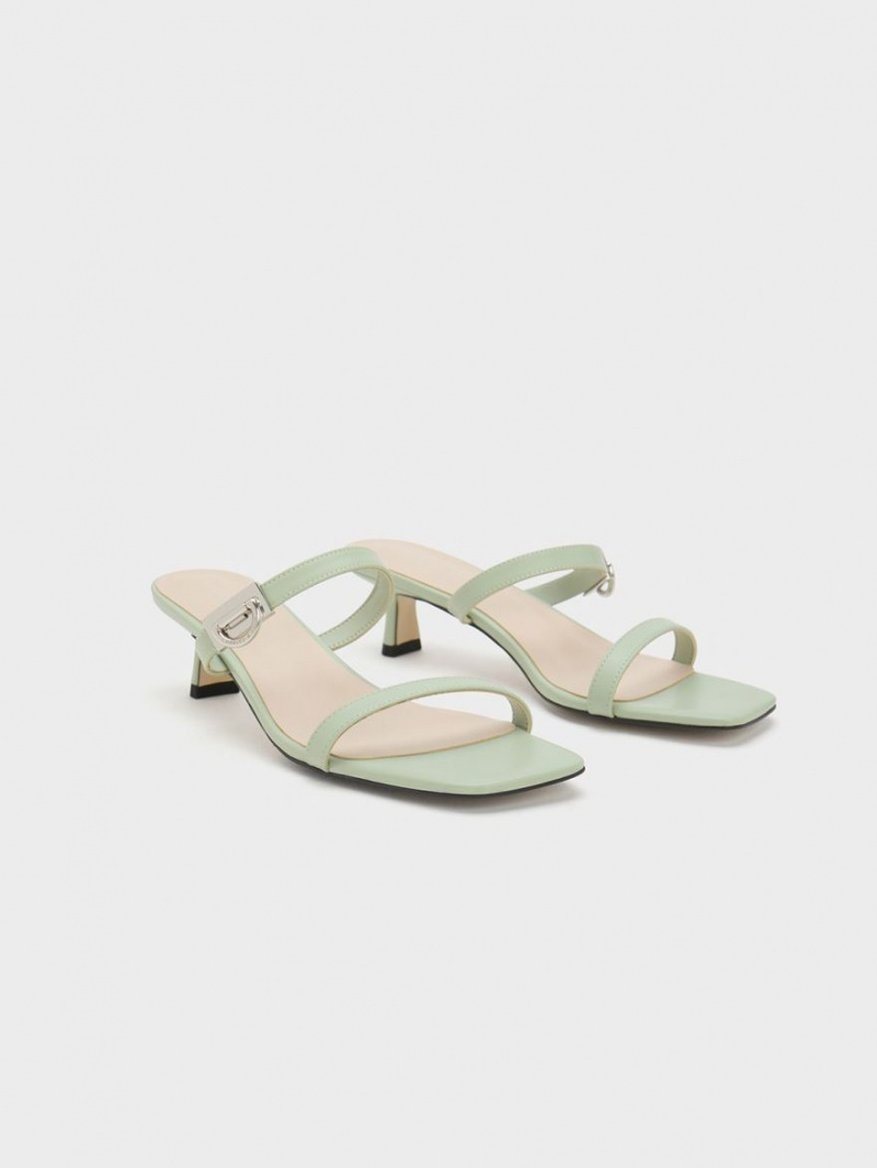 Charles & Keith Metallic Accent Double Reima Mules Sko Mint | WNEZT4513