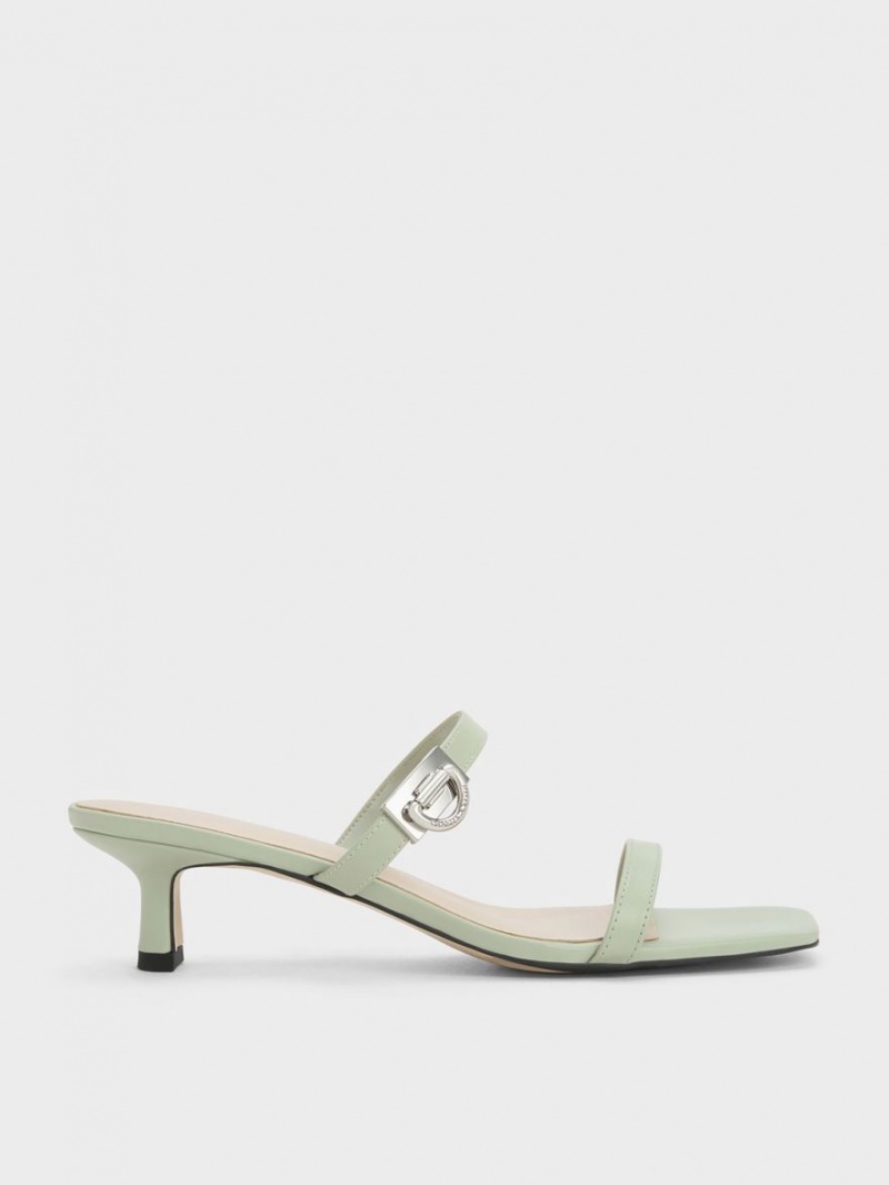 Charles & Keith Metallic Accent Double Reima Mules Sko Mint | WNEZT4513