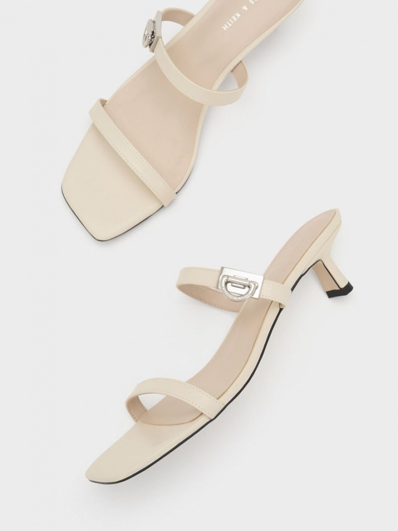 Charles & Keith Metallic Accent Double Reima Mules Sko Pisket Krem | WTYSL8531