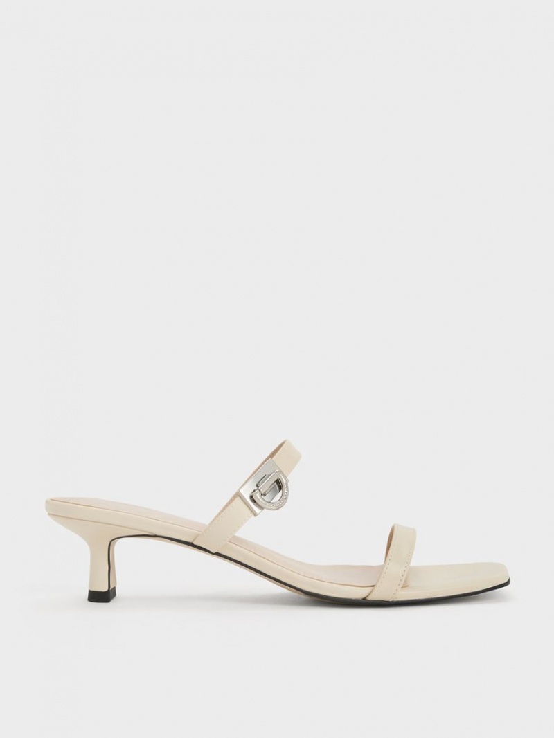 Charles & Keith Metallic Accent Double Reima Mules Sko Pisket Krem | WTYSL8531