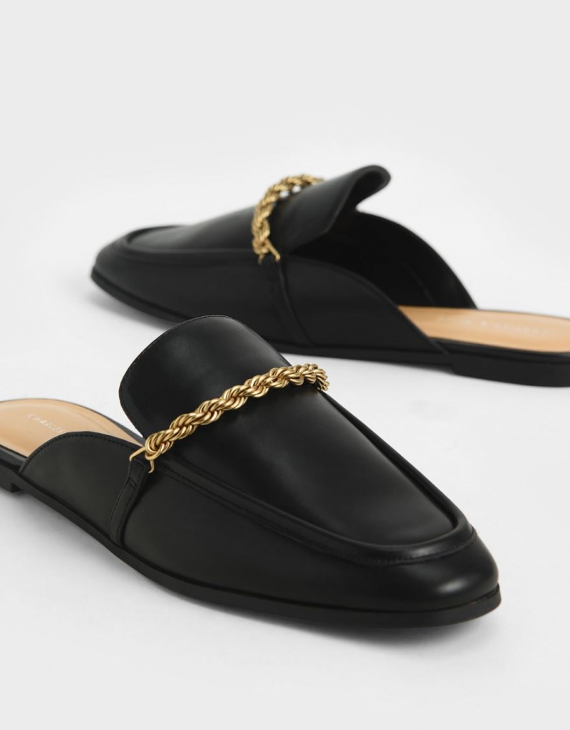 Charles & Keith Metallic Accent Flats Mules Sko Svarte | WNPEM2618